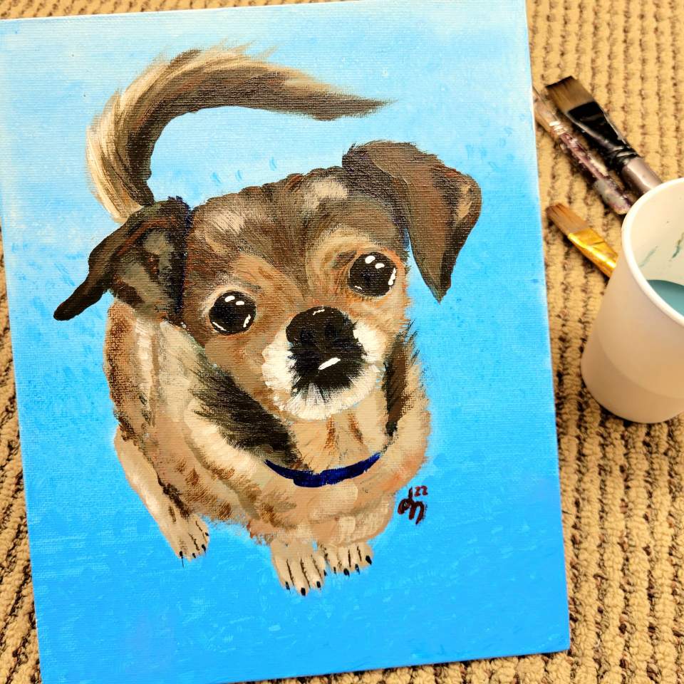An acrylic painting of a beloved dog